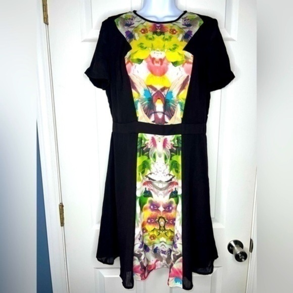 Prabal Gurung Target Sz 10 Orchid Flower Floral Black Yellow A-Line Dress M - Picture 1 of 14